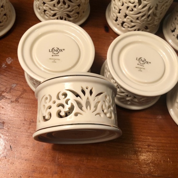 Vintage Lenox Pierced Porcelain Tea Light Candle Holders - Set of 8 - Ivory/Gold - Picture 8 of 8